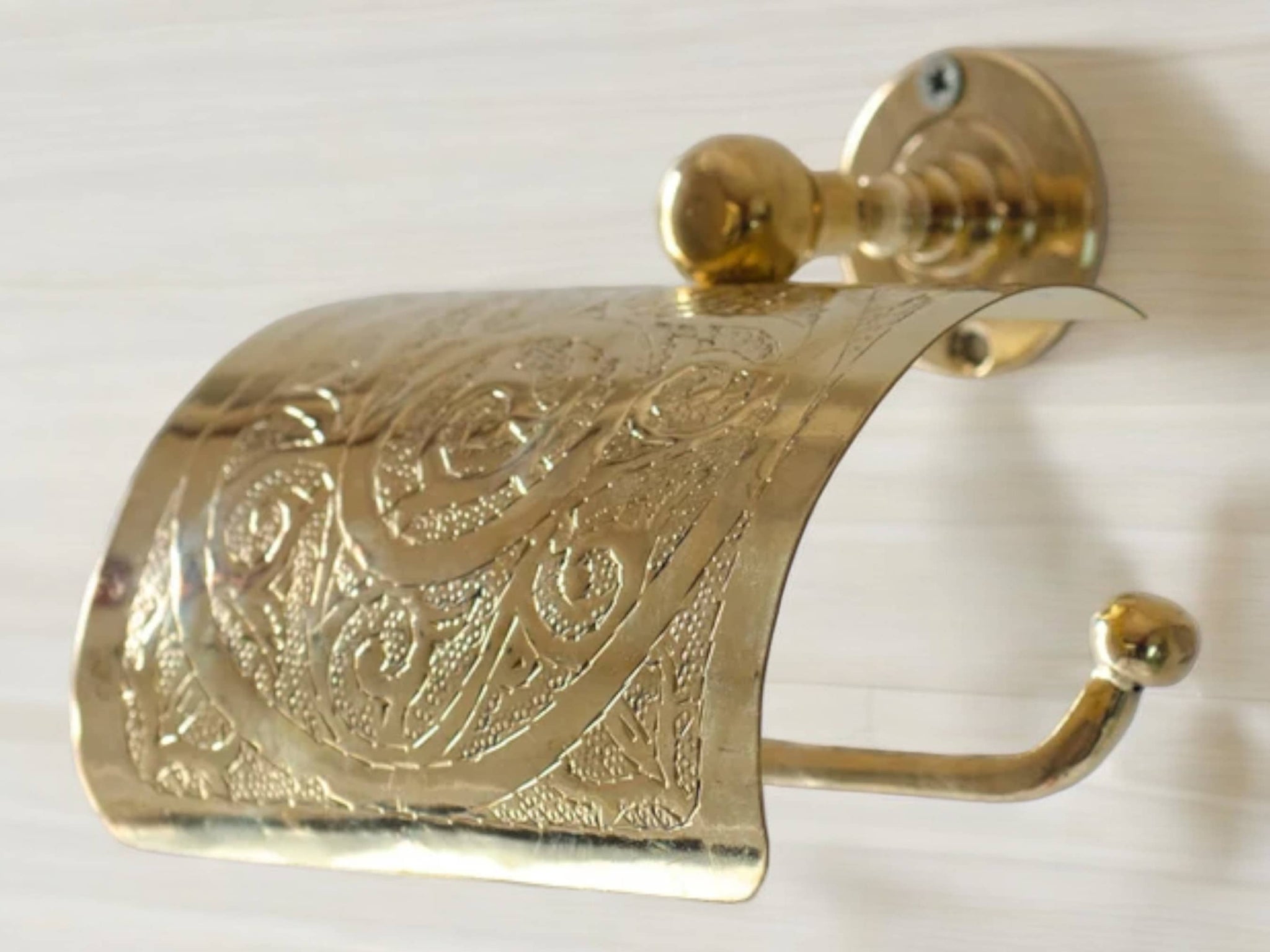 Handcrafted Solid Brass Toilet Paper Holder - Elegant Powder Room Roll Holder Soukdecor