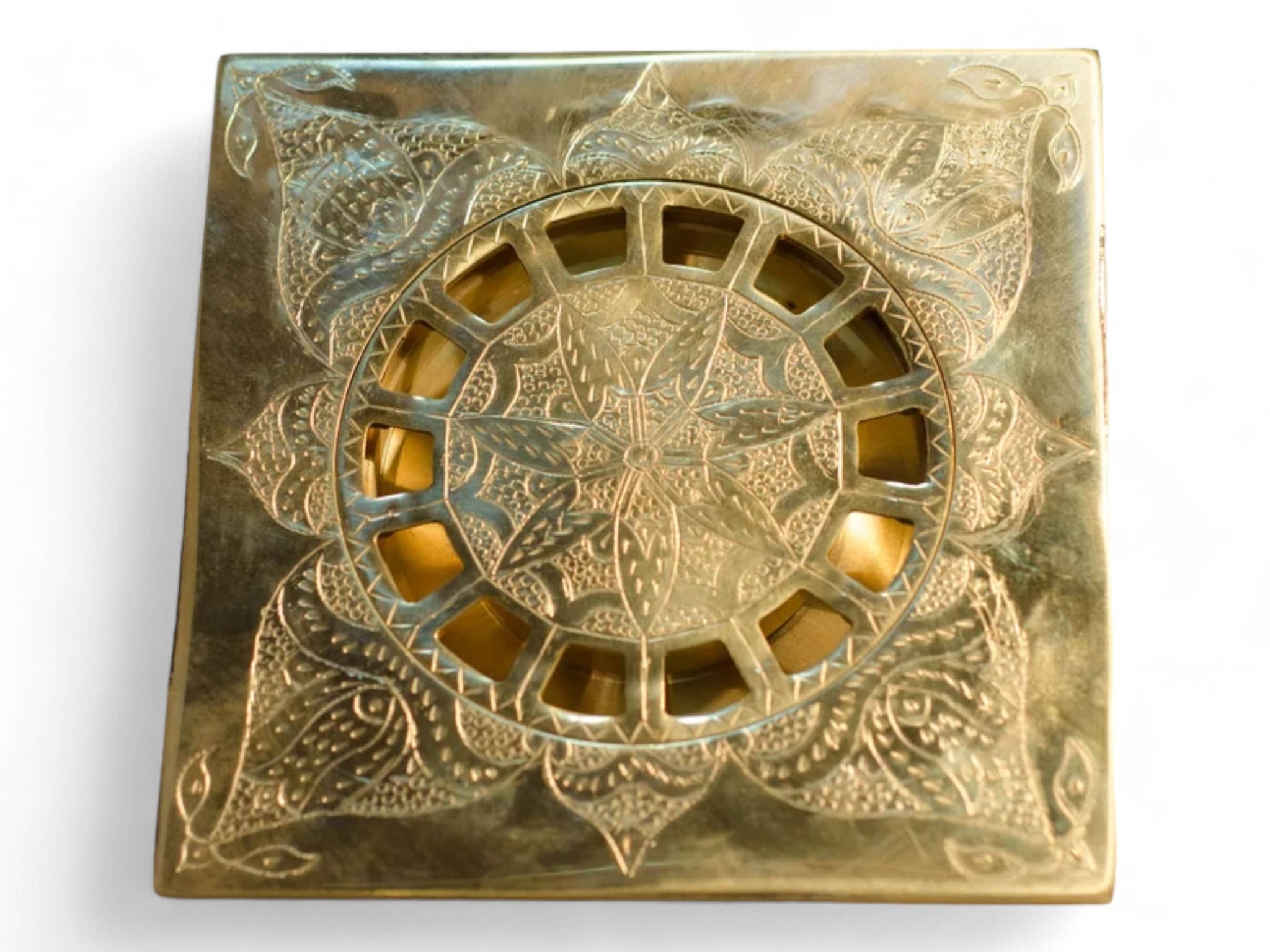 Engraved Solid Brass Floor Drain - Elegant Square Shower Drain Soukdecor