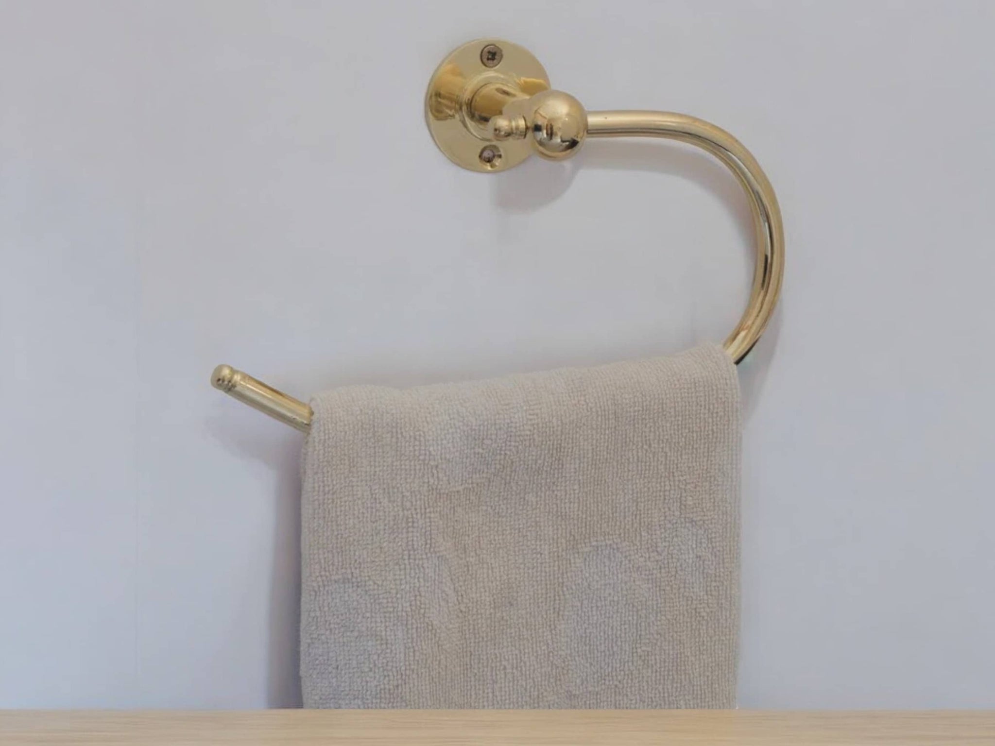 Handcrafted Brass Towel Holder - Wall Mount Towel Hanger and Hook for Powder Room Soukdecor