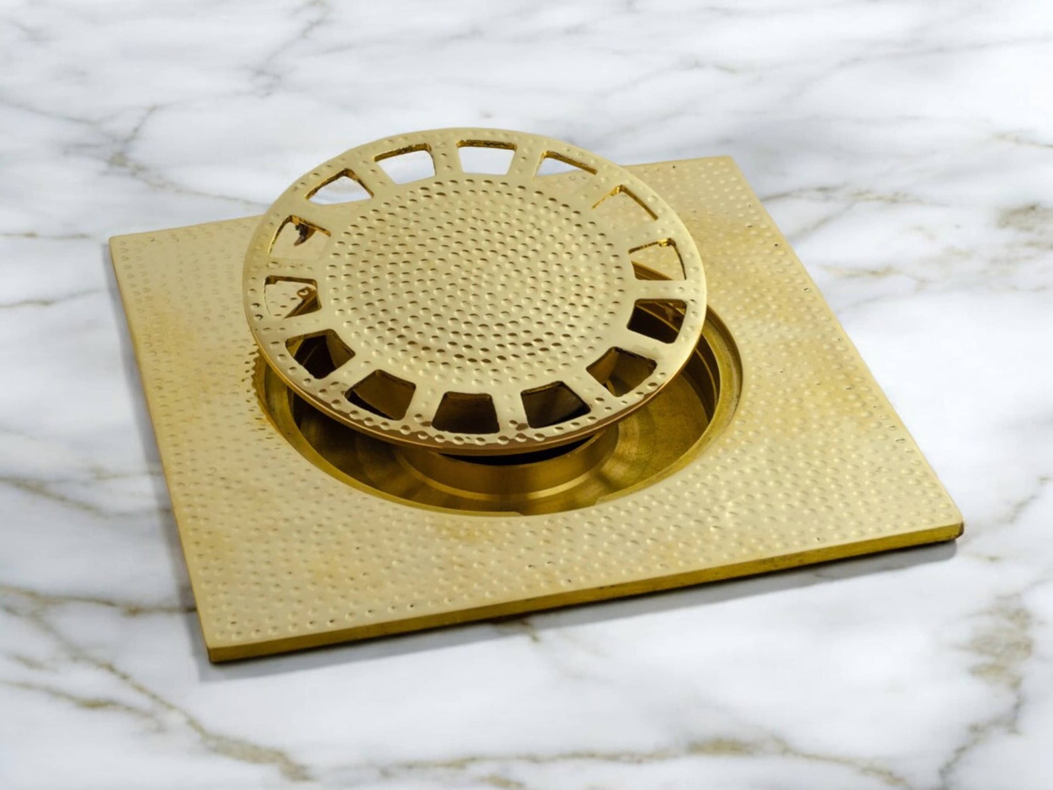 Hammered Solid Brass Floor Drain Cover - Elegant Square Shower Drain Soukdecor