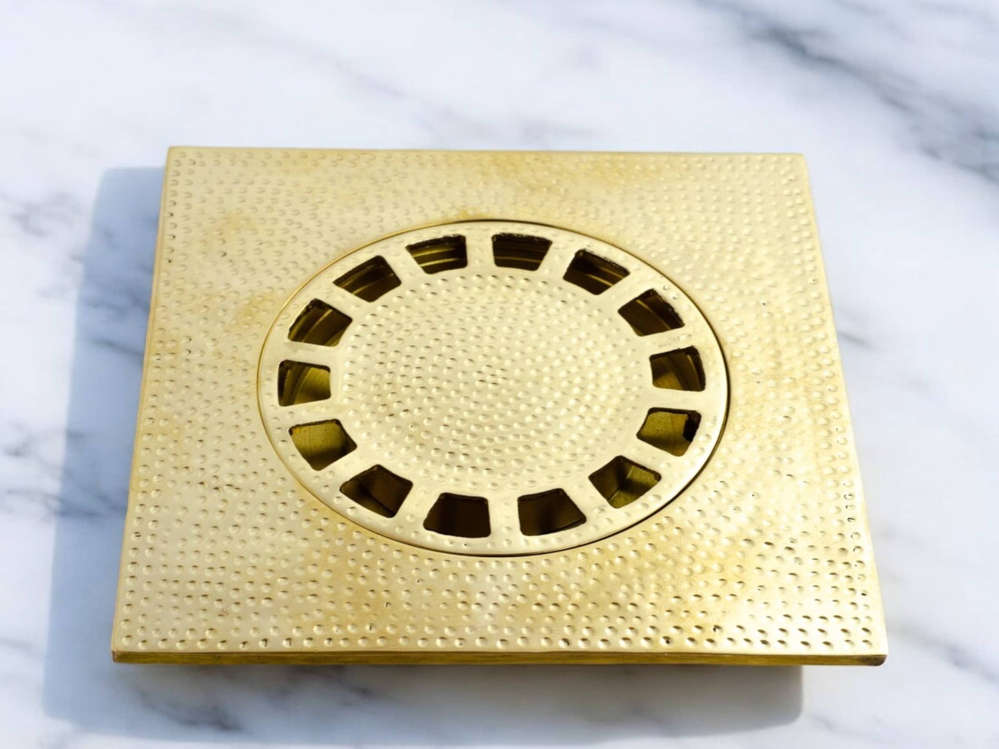 Hammered Solid Brass Floor Drain Cover - Elegant Square Shower Drain Soukdecor