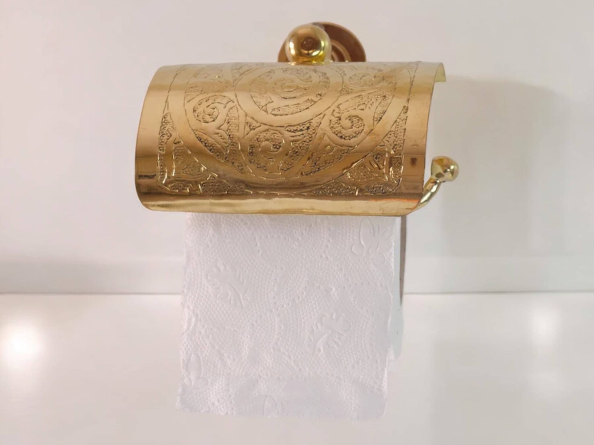 Handcrafted Solid Brass Toilet Paper Holder - Elegant Powder Room Roll Holder Soukdecor