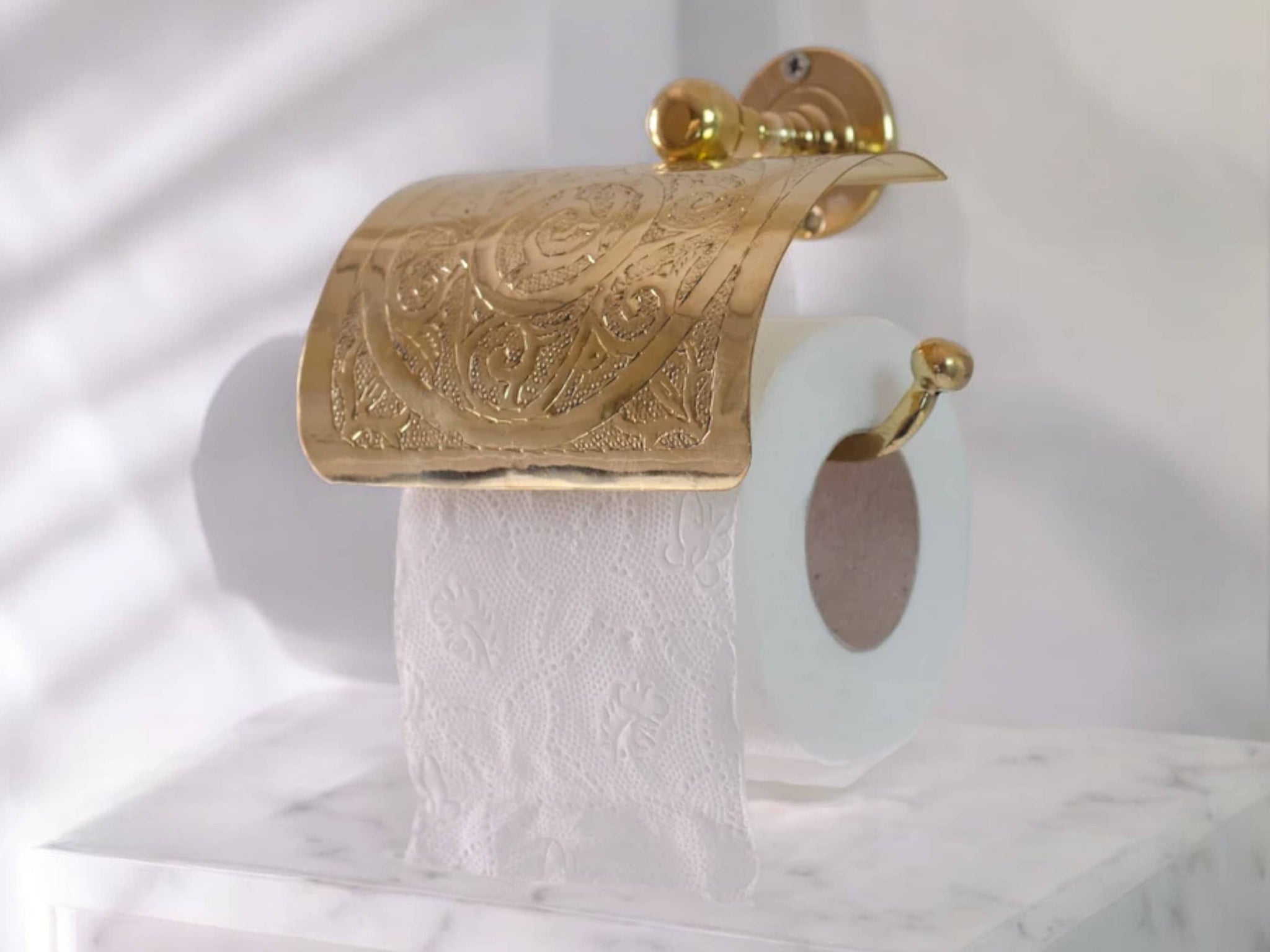 Handcrafted Solid Brass Toilet Paper Holder - Elegant Powder Room Roll Holder Soukdecor