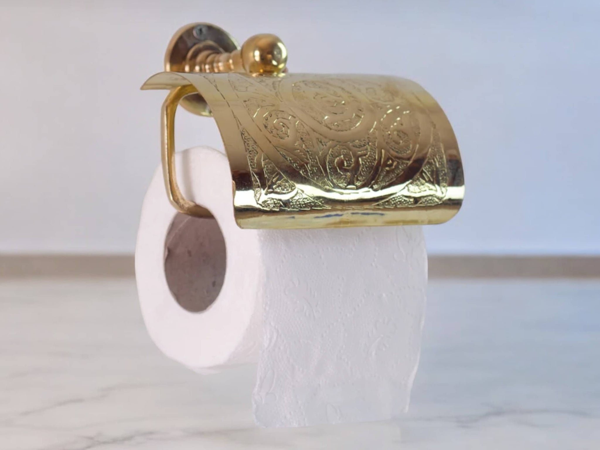 Handcrafted Solid Brass Toilet Paper Holder - Elegant Powder Room Roll Holder Soukdecor