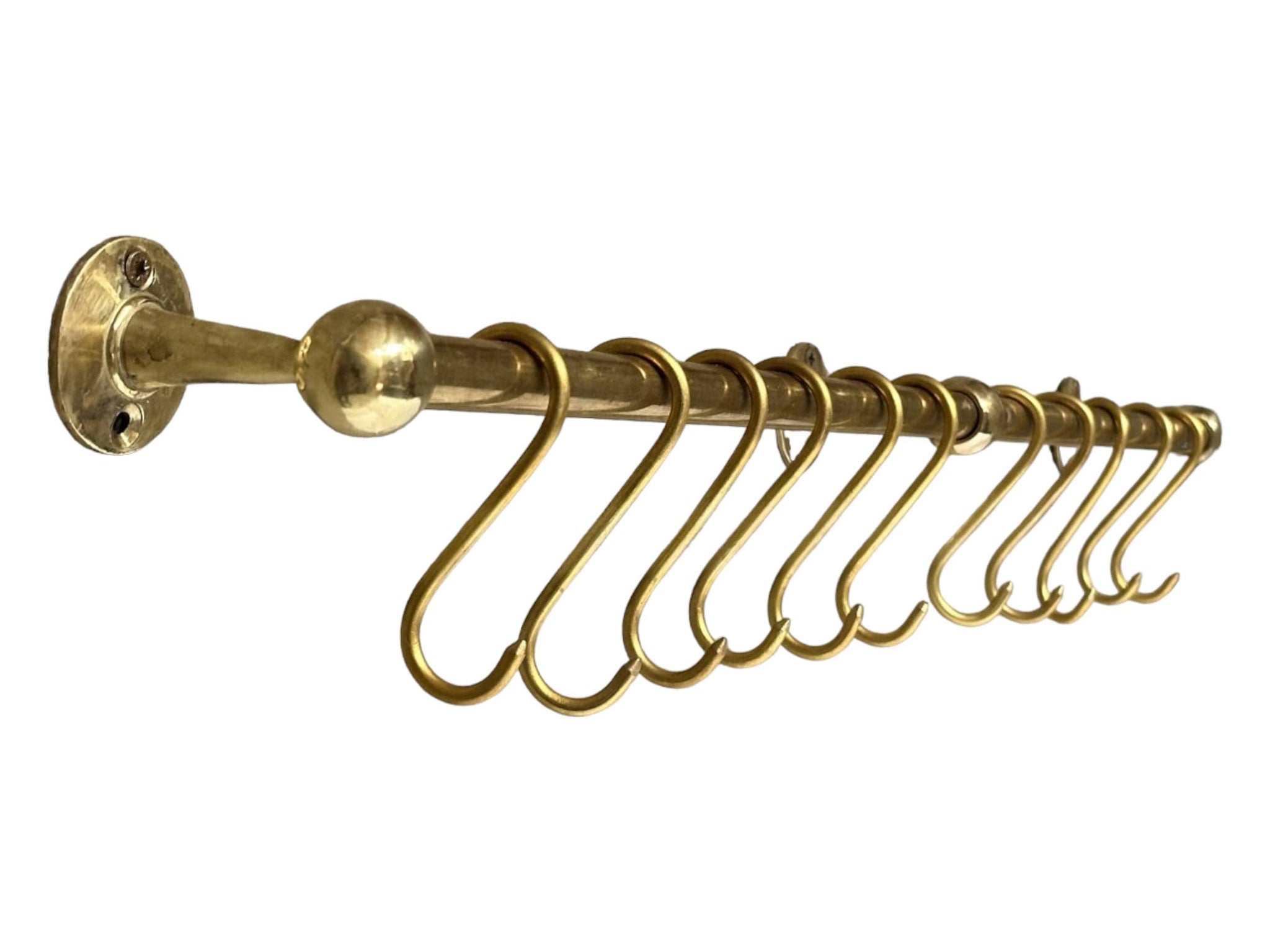 Elegant Unlacquered Brass Pot Rail with Hooks - Stylish Kitchen Storage Solution Soukdecor