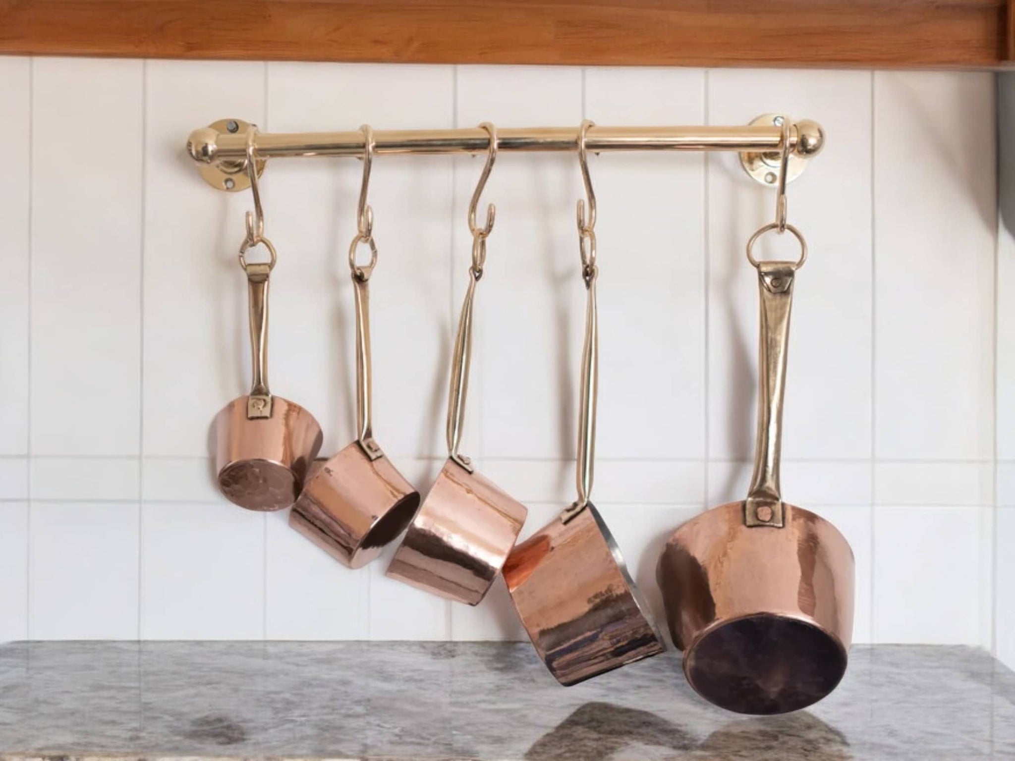 Unlacquered Brass Pot Rail with Hooks - Elegant Kitchen Pot Rack & Hangers Soukdecor