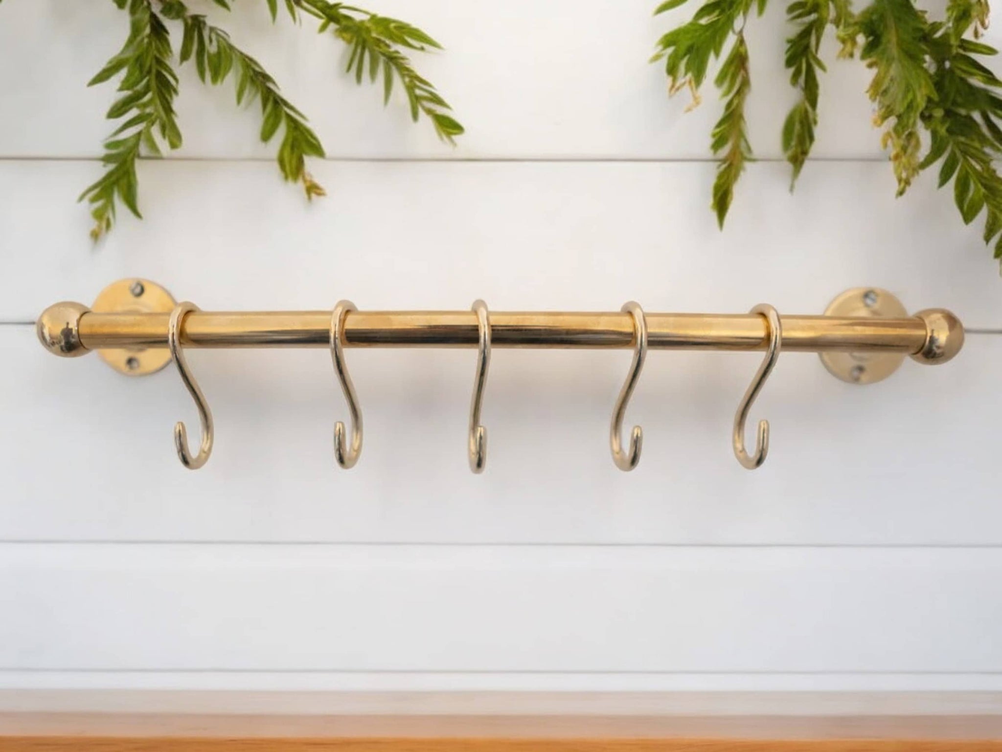 Unlacquered Brass Pot Rail with Hooks - Elegant Kitchen Pot Rack & Hangers Soukdecor