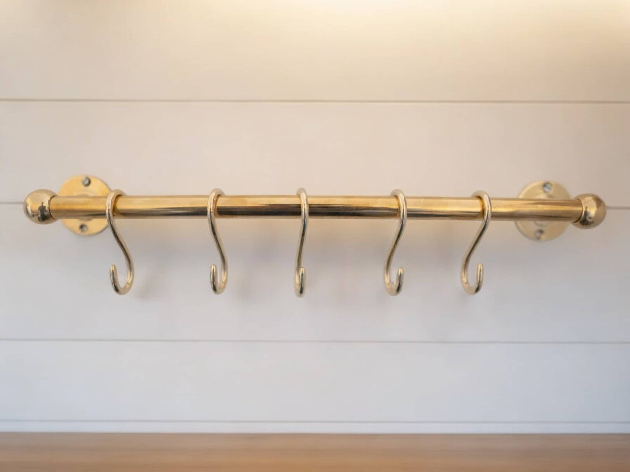 Unlacquered Brass Pot Rail with Hooks - Elegant Kitchen Pot Rack & Hangers Soukdecor