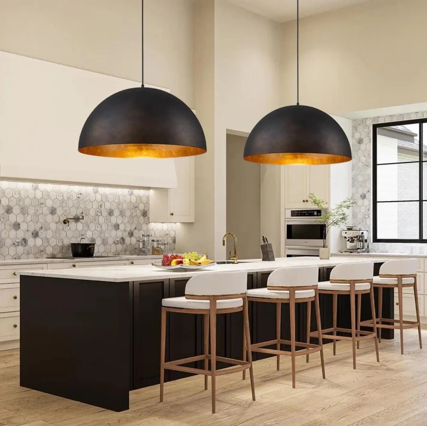 Black Dome Pendant Light Brass  black Hanging Lamp, Lampshades Lighting, art Deco lamp . Soukdecor