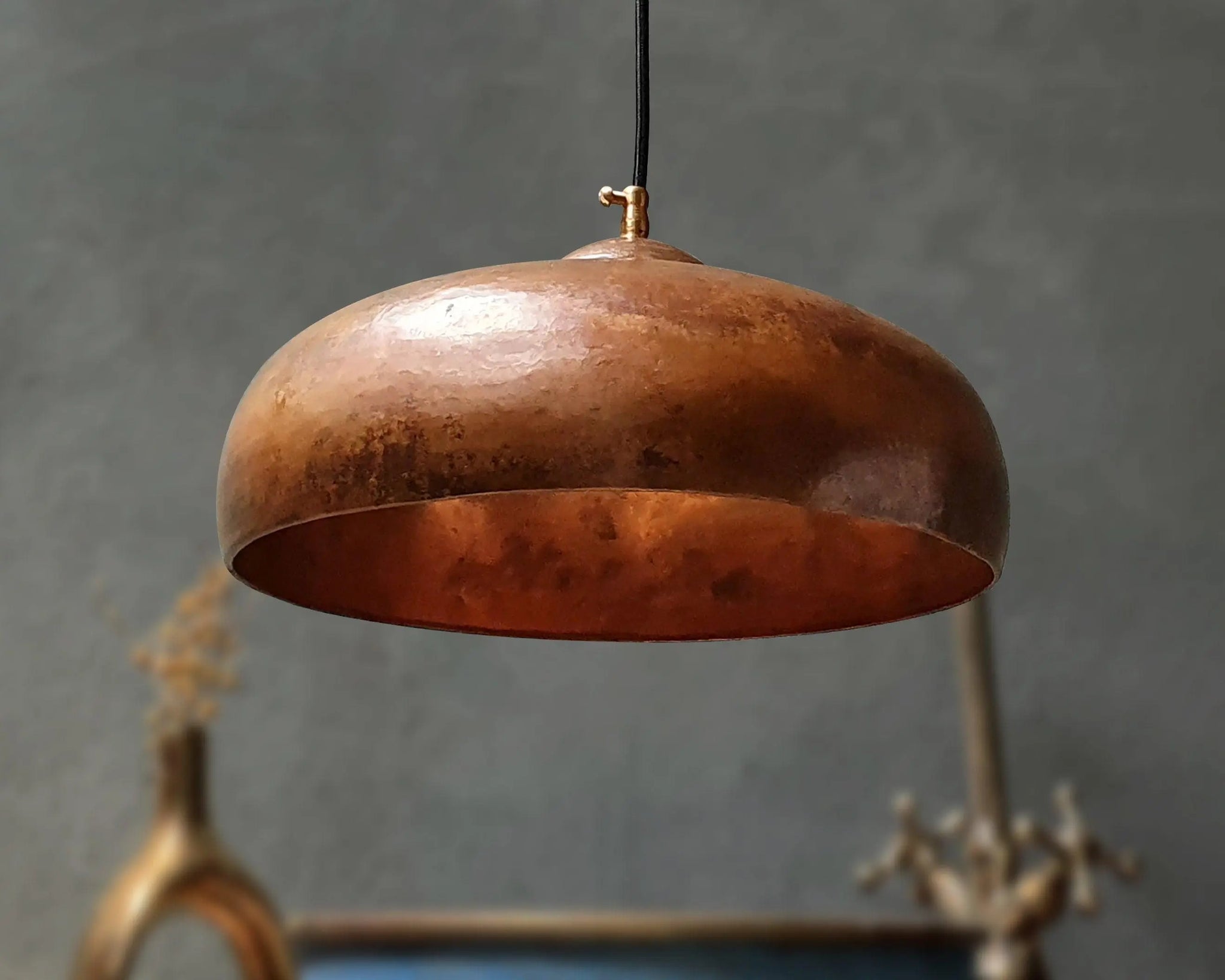 Vintage Copper Pendant Light – Handmade Moroccan Hanging Ceiling Lamp – Rustic Industrial Lighting Soukdecor
