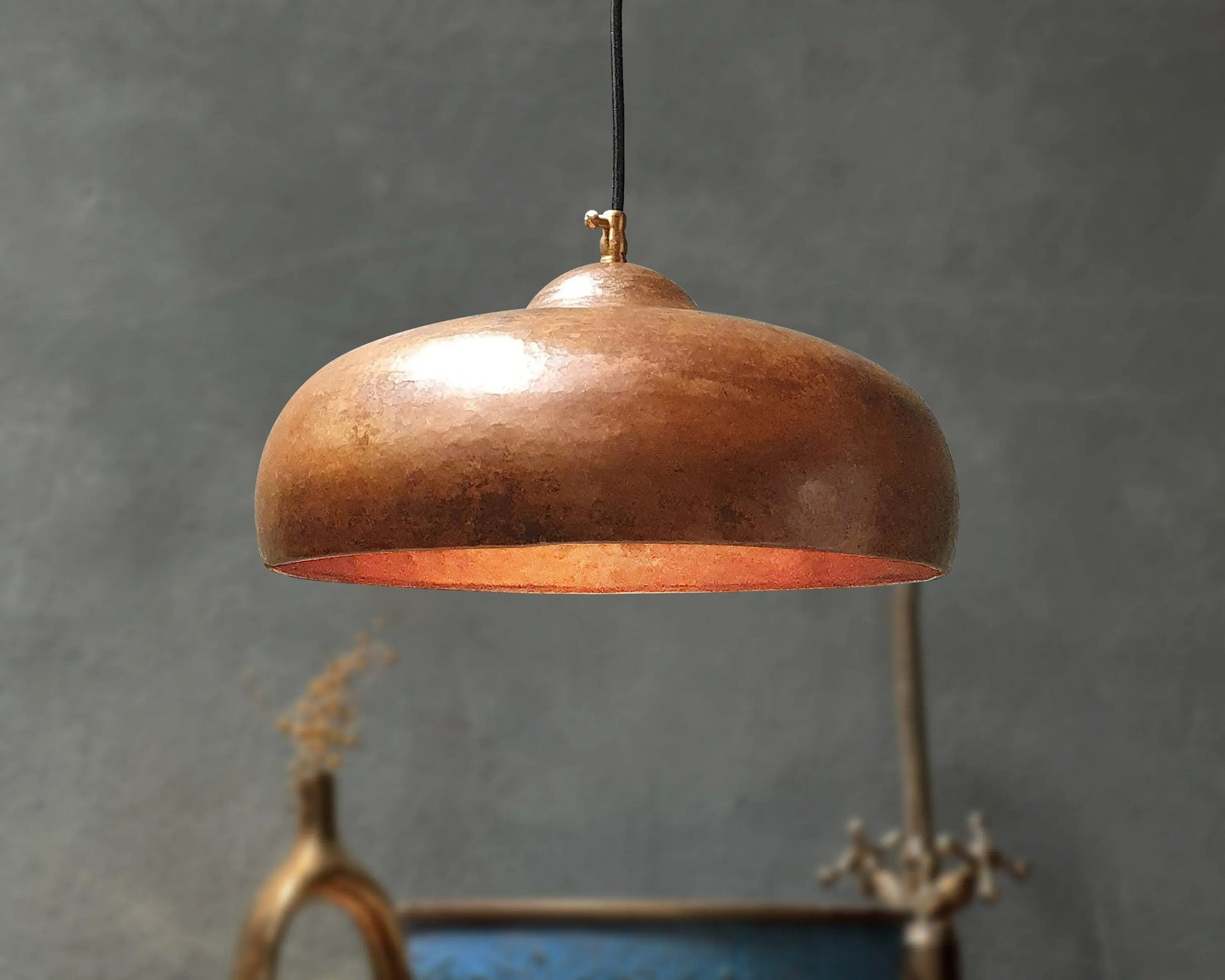 Vintage Copper Pendant Light – Handmade Moroccan Hanging Ceiling Lamp – Rustic Industrial Lighting Soukdecor