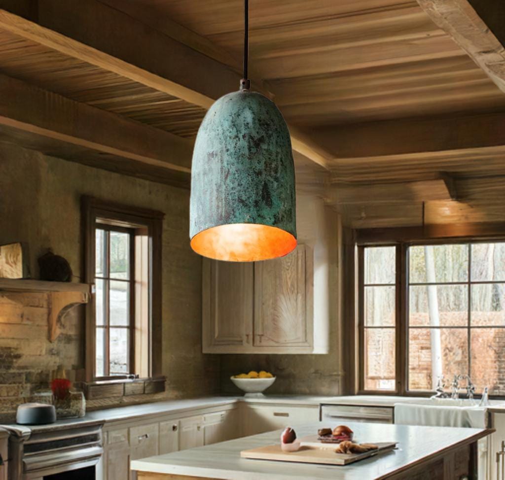 Handmade Copper Farmhouse Pendant Light – Rustic Kitchen Island Hanging Lamp