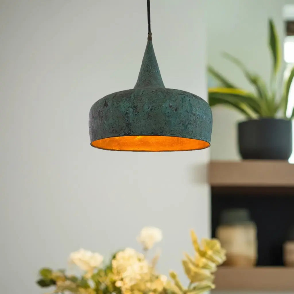 Handmade Vintage Oxidized Copper Pendant Light – Rustic Industrial Hanging Lamp for Kitchen or Dining Room Soukdecor