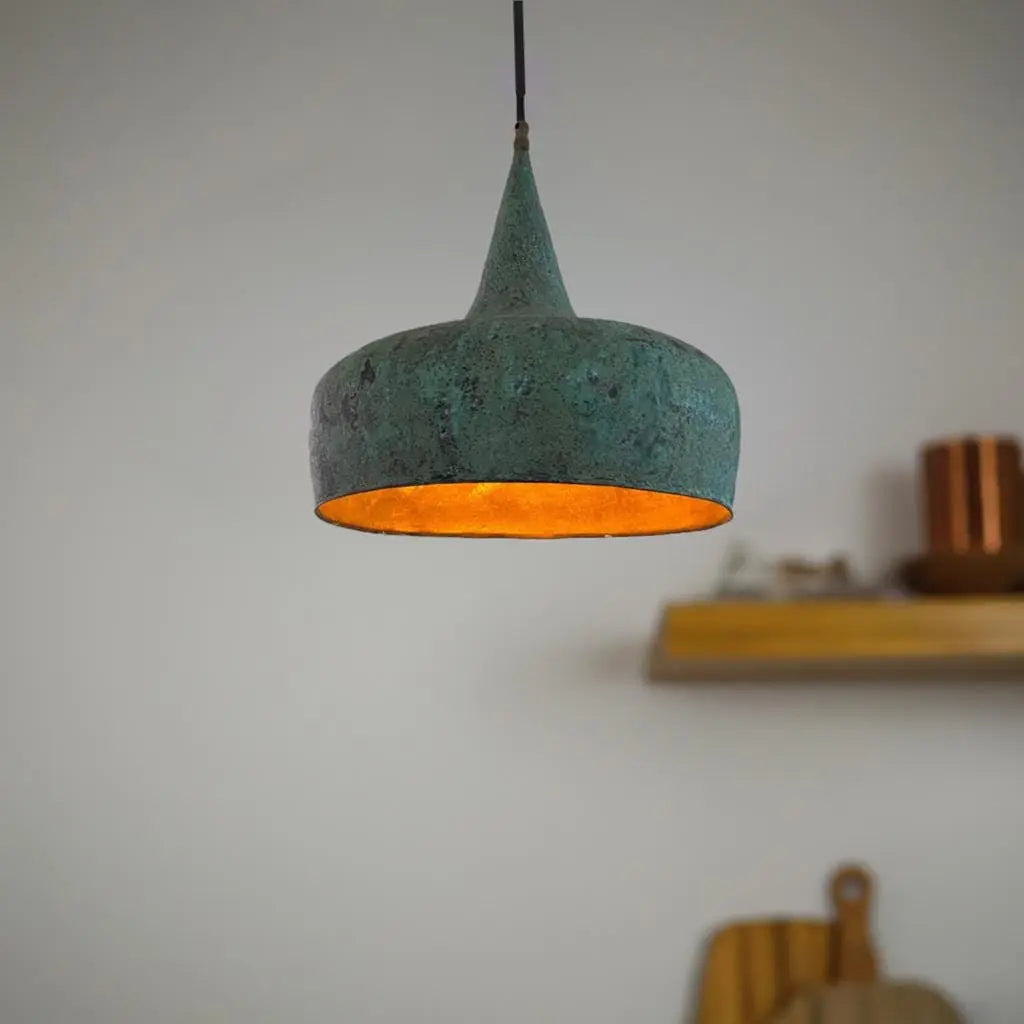 Handmade Vintage Oxidized Copper Pendant Light – Rustic Industrial Hanging Lamp for Kitchen or Dining Room Soukdecor