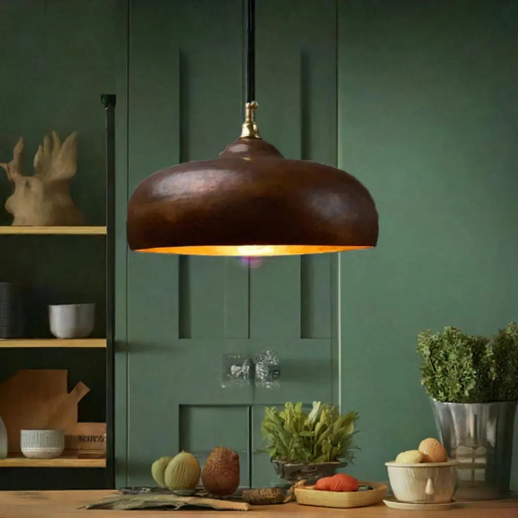 Vintage Rustic Patina Copper Pendant Light – Charming Kitchen Island Ceiling Lamp Soukdecor