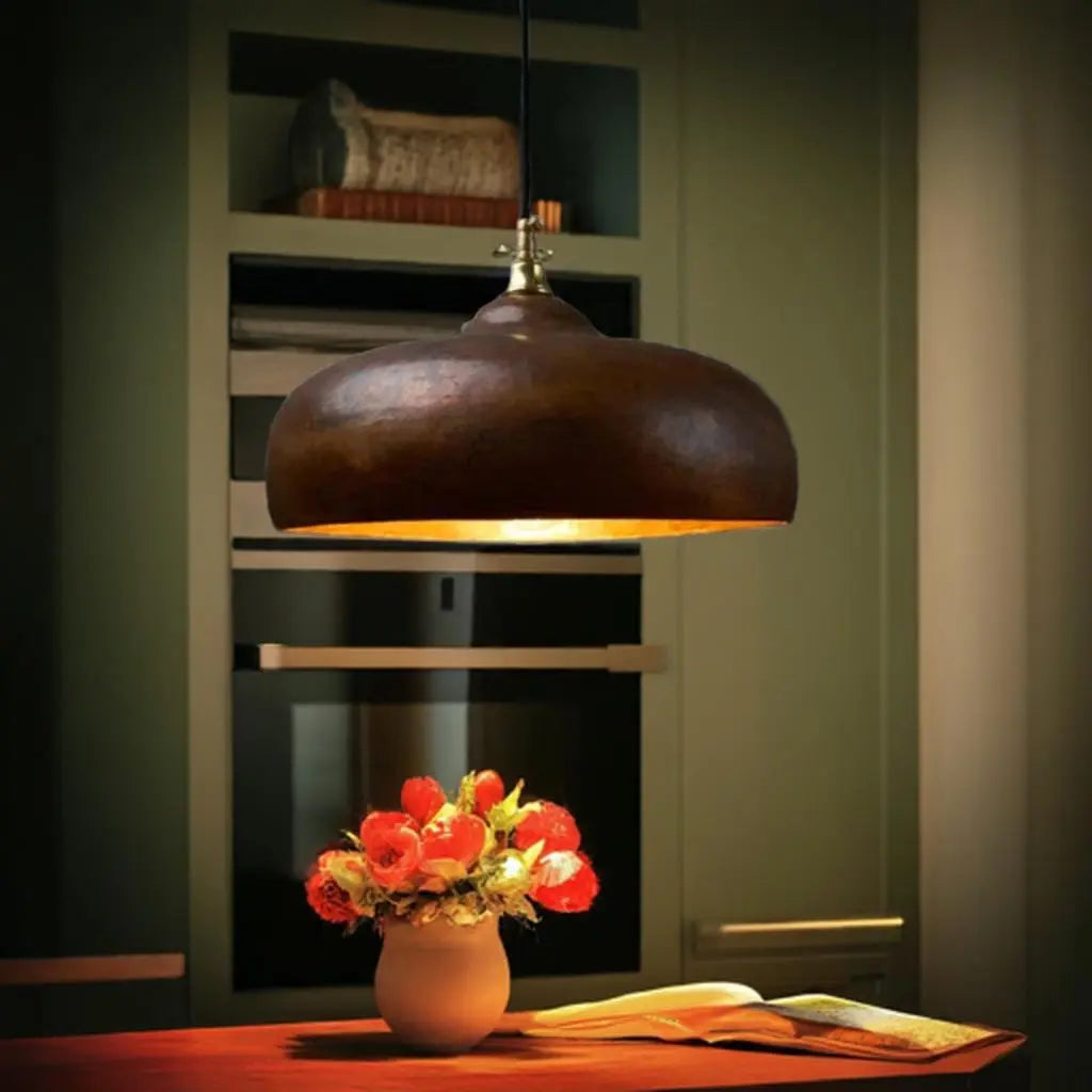 Vintage Rustic Patina Copper Pendant Light – Charming Kitchen Island Ceiling Lamp Soukdecor