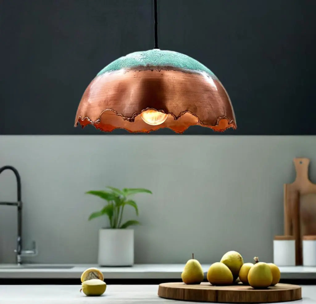 Antique Copper Pendant Light, Rustic Copper Light Fixture, Copper dome lamp Handmade Dome Ceiling Lamp for Kitchen Soukdecor