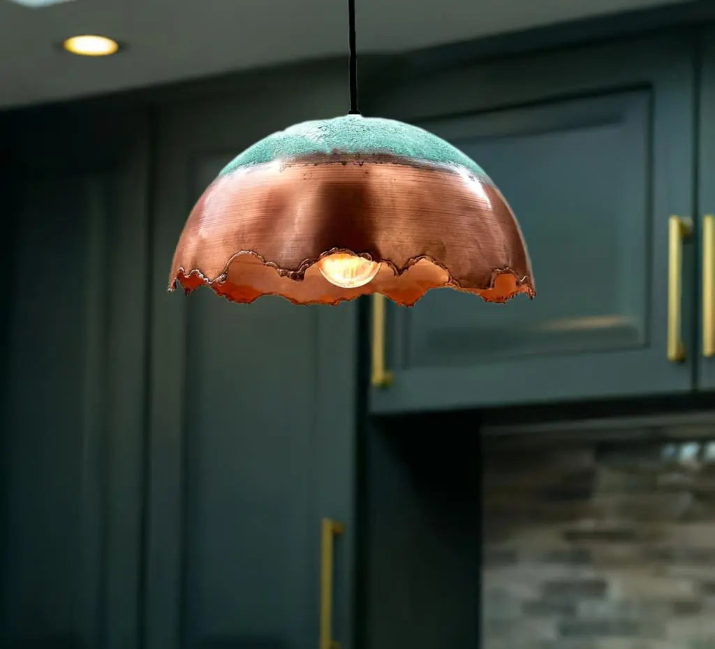 Antique Copper Pendant Light, Rustic Copper Light Fixture, Copper dome lamp Handmade Dome Ceiling Lamp for Kitchen Soukdecor