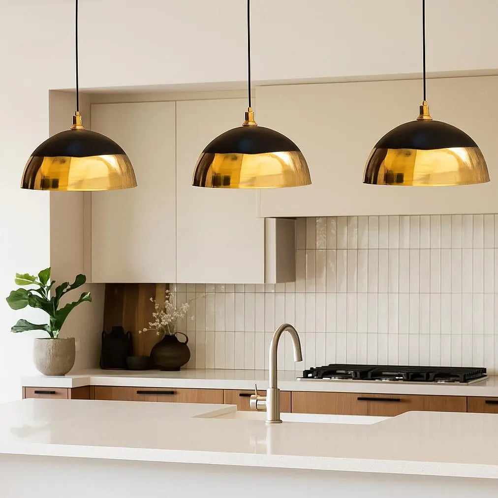 Handmade Brass Dome Pendant Light – Black &amp; Gold Ceiling Lamp – Modern Kitchen Island Lighting – Moroccan Artisan Hanging Fixture Soukdecor