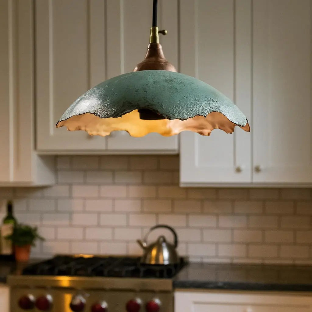 Handmade Copper Pendant Light with Patina – Wavy Edge Moroccan Lamp Soukdecor