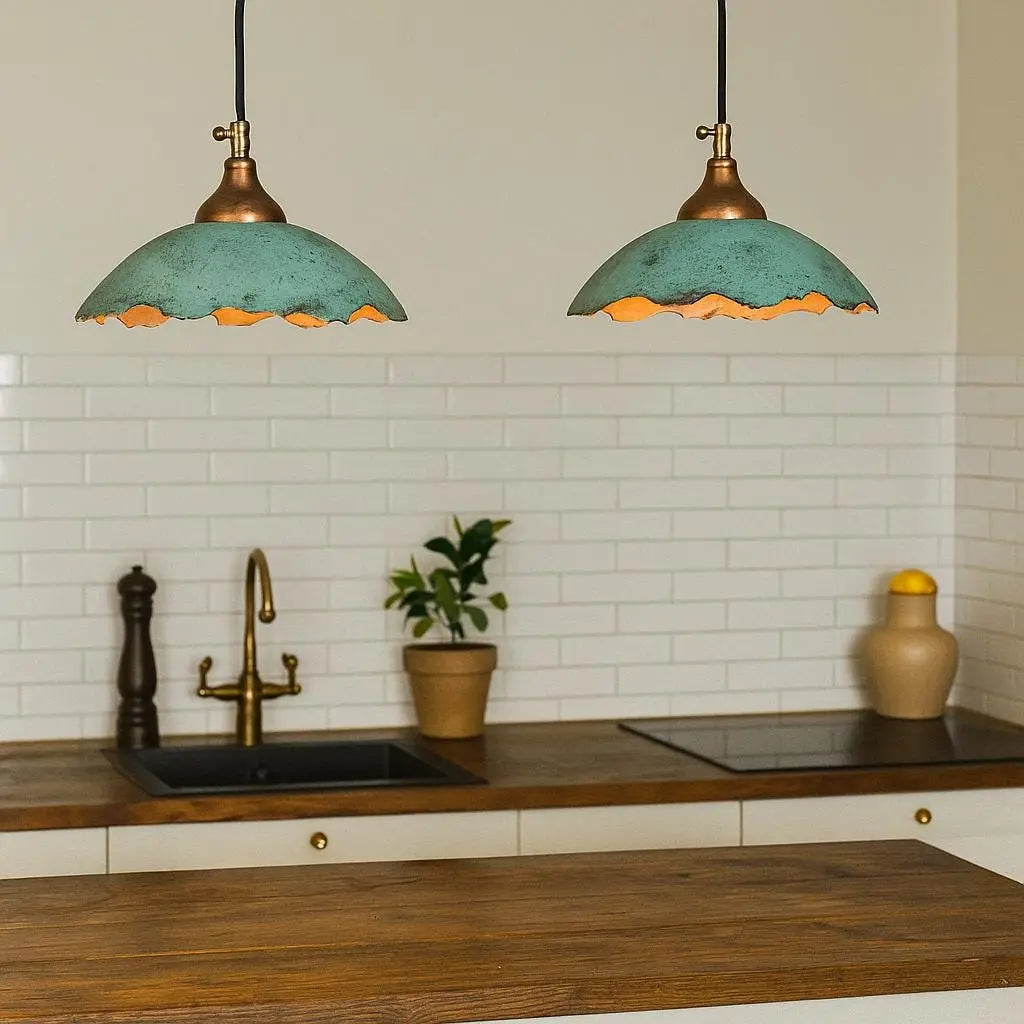 Handmade Copper Pendant Light with Patina – Wavy Edge Moroccan Lamp Soukdecor
