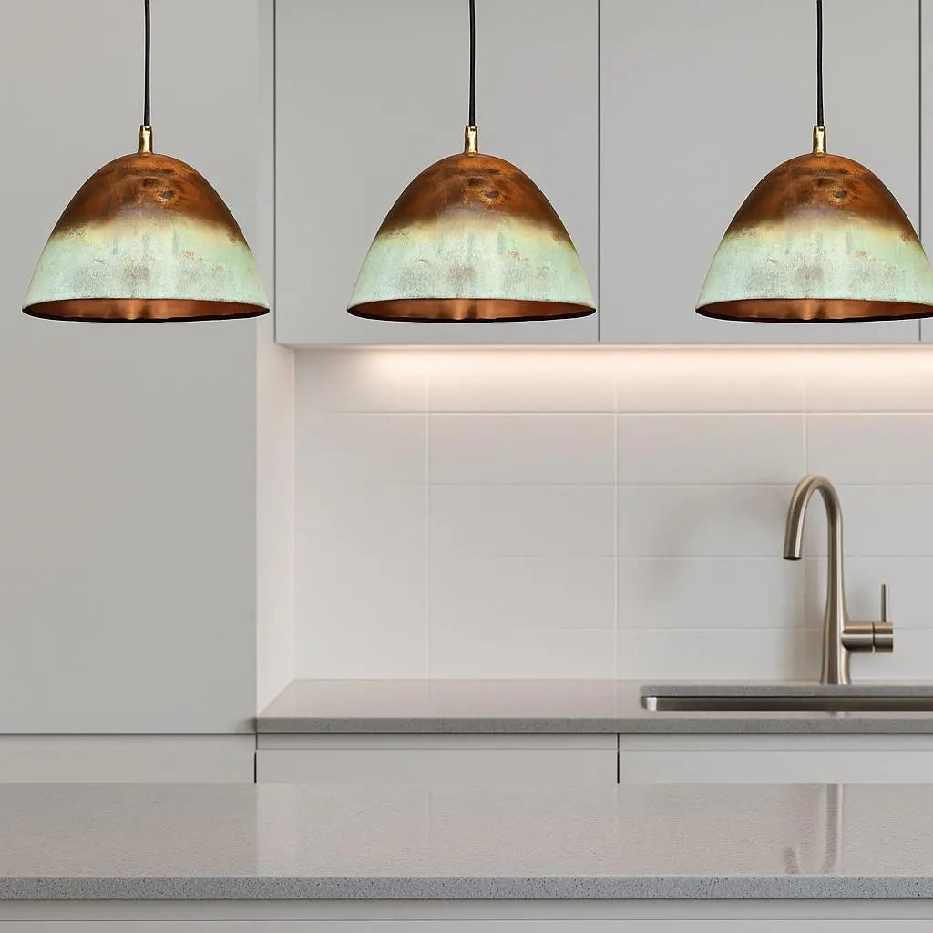 Oxidized Copper Pendant Light – Rustic Handmade Dome Lamp for Kitchen Island or Modern Farmhouse Decor Soukdecor