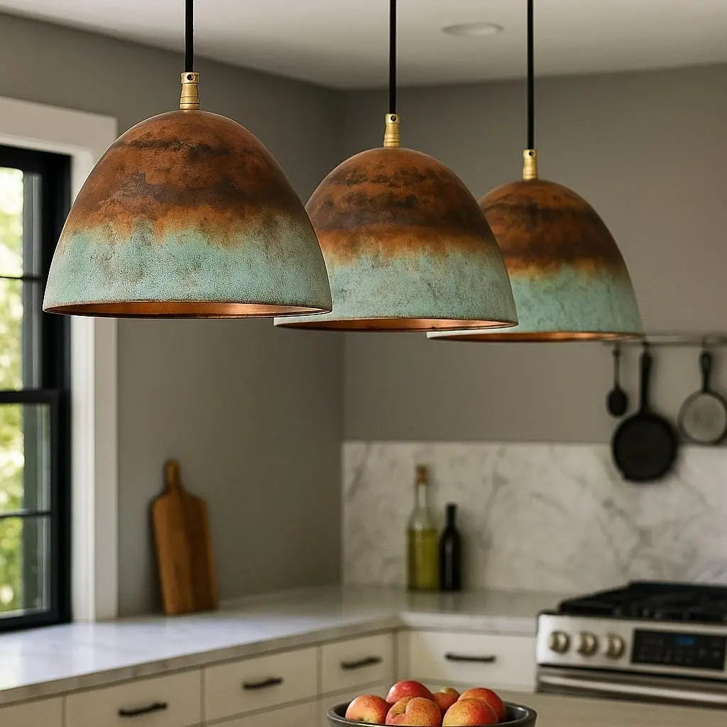Oxidized Copper Pendant Light – Rustic Handmade Dome Lamp for Kitchen Island or Modern Farmhouse Decor Soukdecor