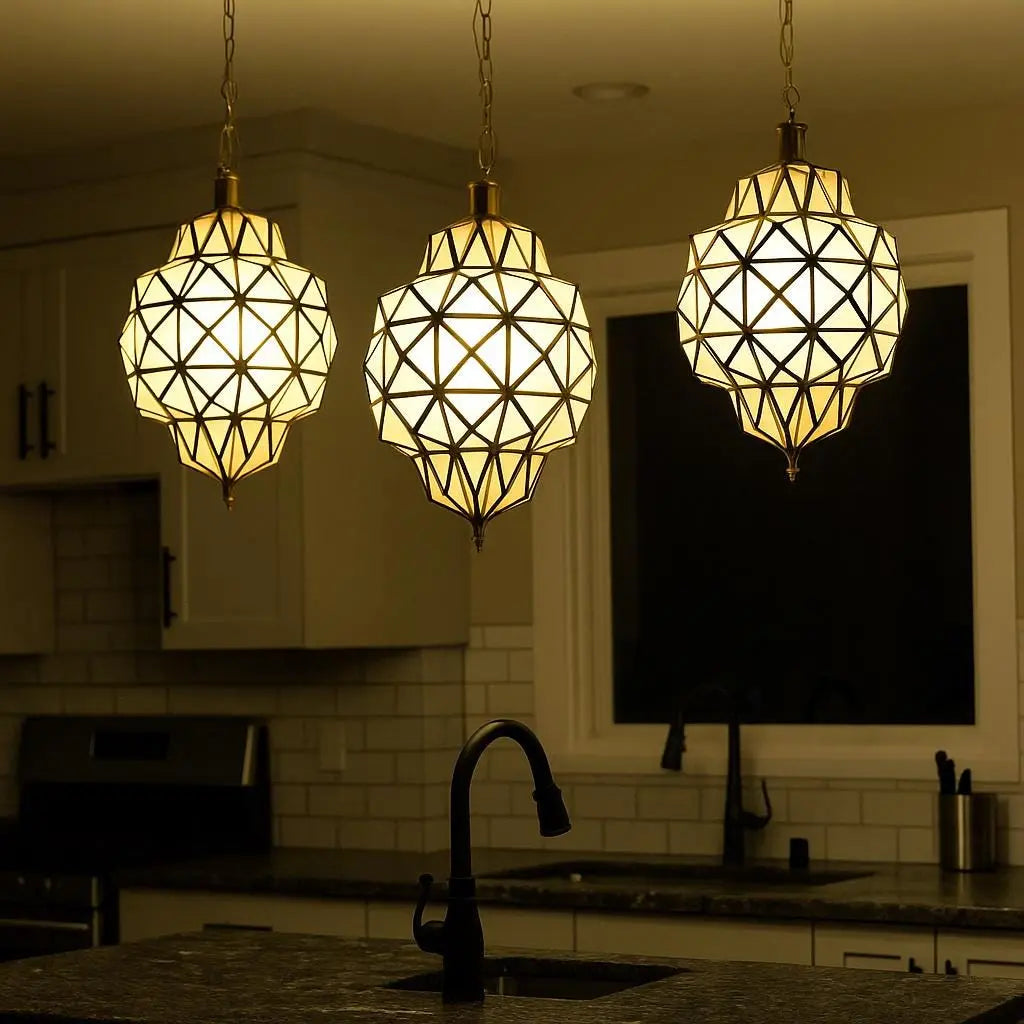 Moroccan Glass Pendant Light – Hanging Lantern Lamp – Handcrafted Boho Ceiling Fixture Soukdecor