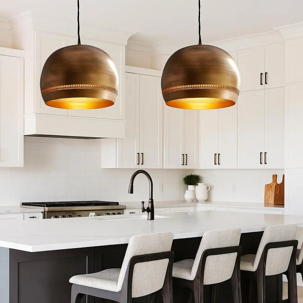 Brass Dome Pendant Light Brass Hanging Light for Modern Interiors, Boho Lighting Fixture. Soukdecor