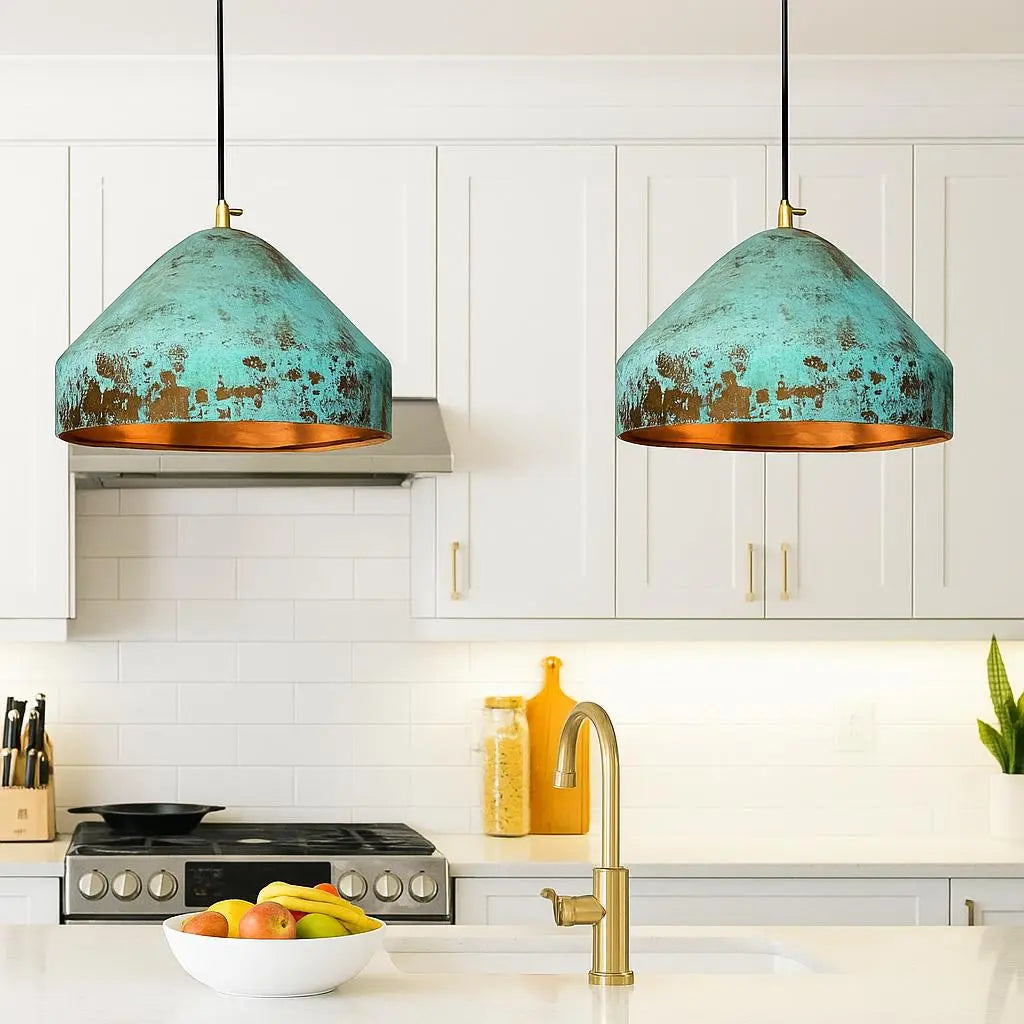 Handmade Patina Pendant Light – Copper Interior Ceiling Lamp – Rustic Dome Hanging Light for Kitchen Island or Modern Home Decor Soukdecor