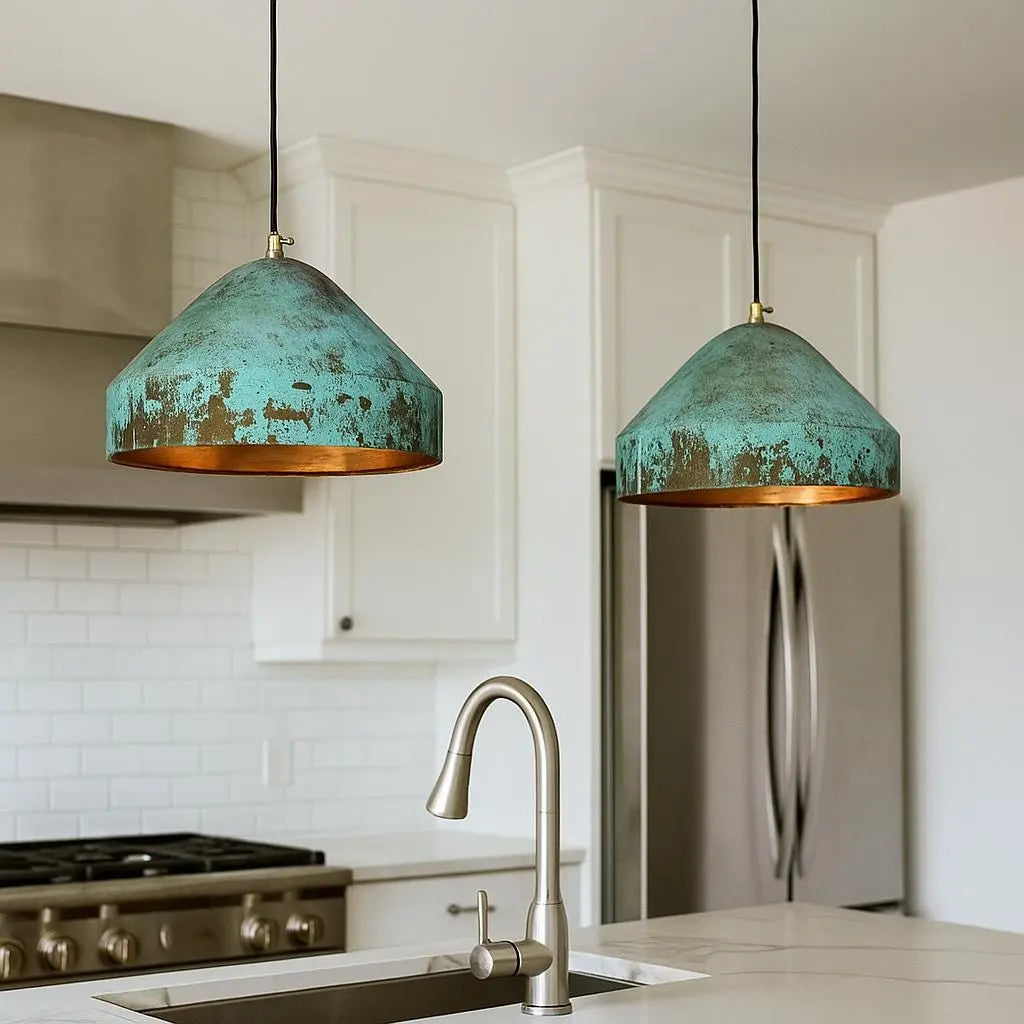 Handmade Patina Pendant Light – Copper Interior Ceiling Lamp – Rustic Dome Hanging Light for Kitchen Island or Modern Home Decor Soukdecor