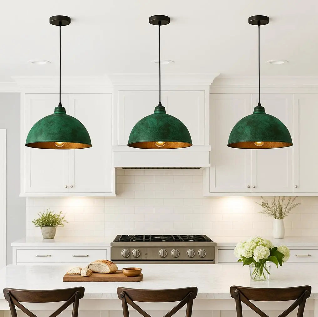 Handmade Patina Copper Pendant Light – Hammered Dome Kitchen Lamp – Moroccan Rustic Ceiling Fixture – Green &amp; Copper Lighting Soukdecor