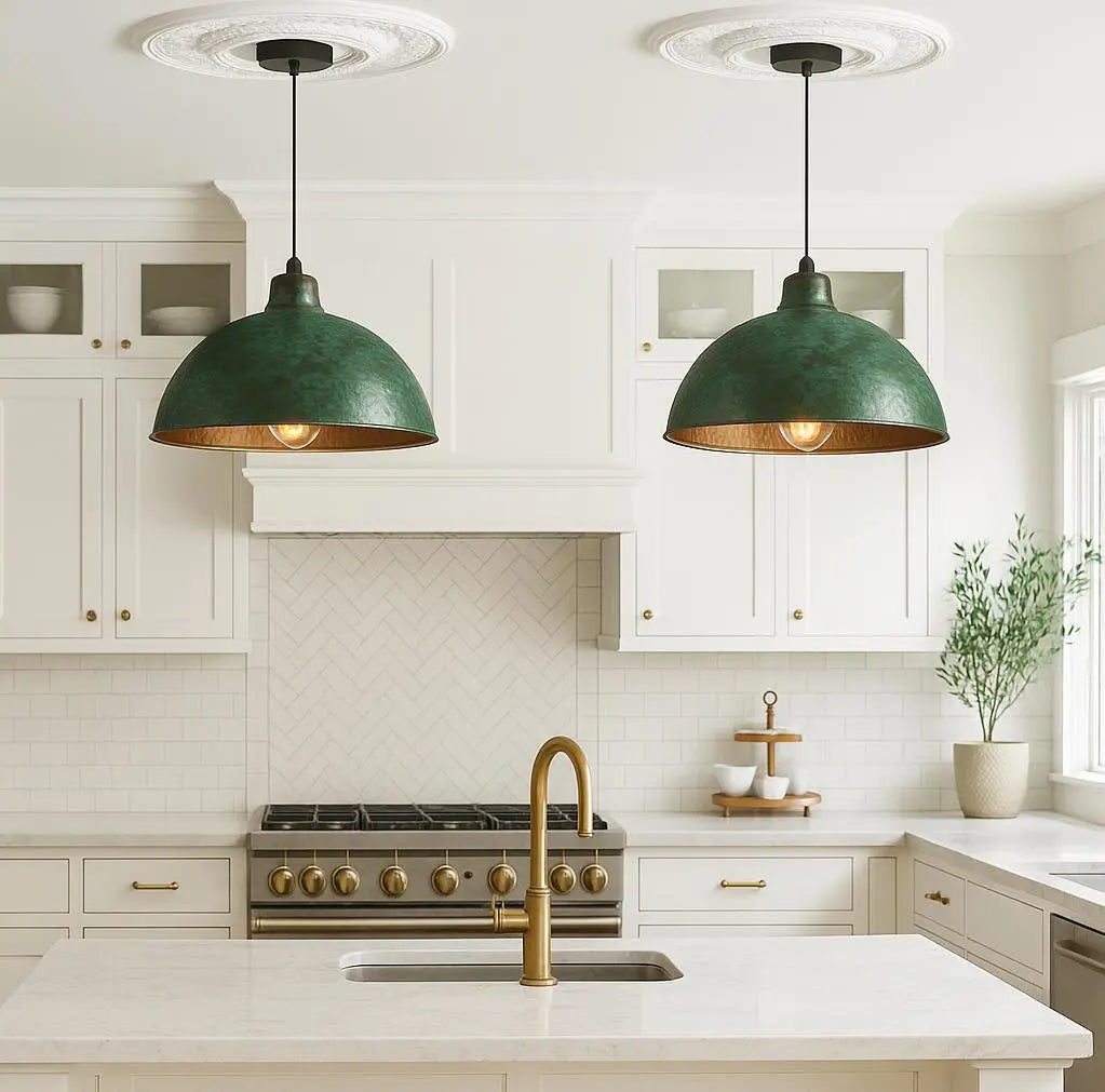 Handmade Patina Copper Pendant Light – Hammered Dome Kitchen Lamp – Moroccan Rustic Ceiling Fixture – Green &amp; Copper Lighting Soukdecor