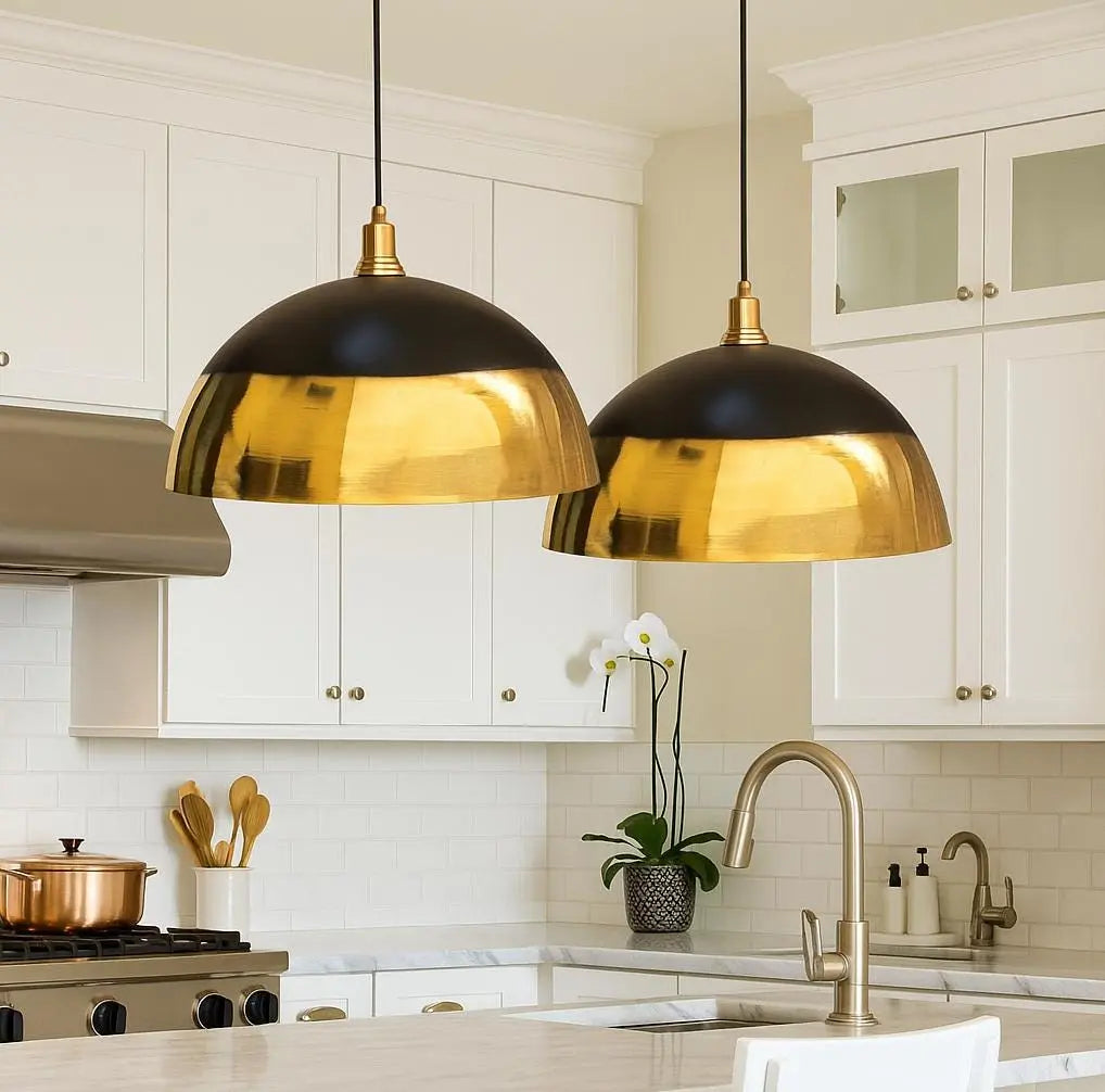 Handmade Brass Dome Pendant Light – Black &amp; Gold Ceiling Lamp – Modern Kitchen Island Lighting – Moroccan Artisan Hanging Fixture Soukdecor