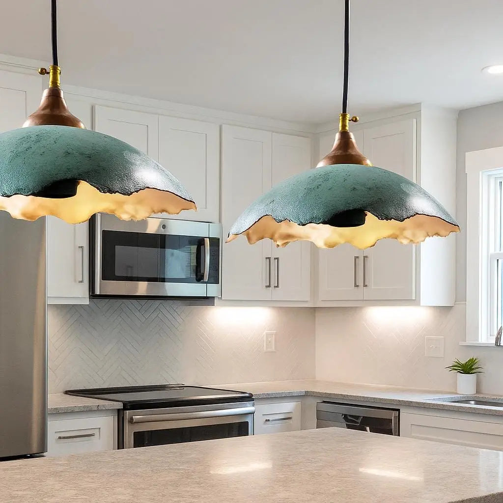 Handmade Copper Pendant Light with Patina – Wavy Edge Moroccan Lamp Soukdecor