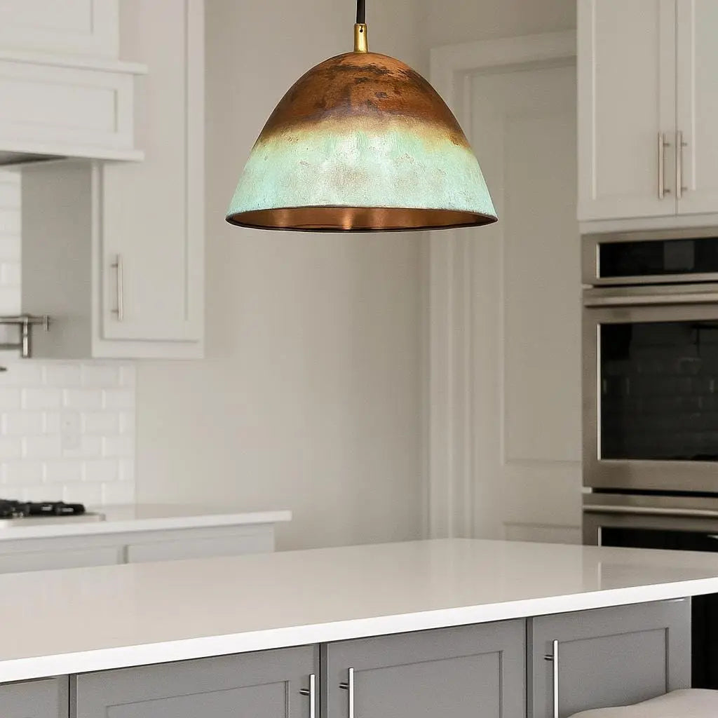 Oxidized Copper Pendant Light – Rustic Handmade Dome Lamp for Kitchen Island or Modern Farmhouse Decor Soukdecor