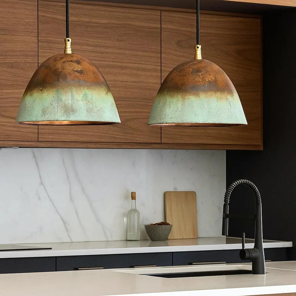 Oxidized Copper Pendant Light – Rustic Handmade Dome Lamp for Kitchen Island or Modern Farmhouse Decor Soukdecor