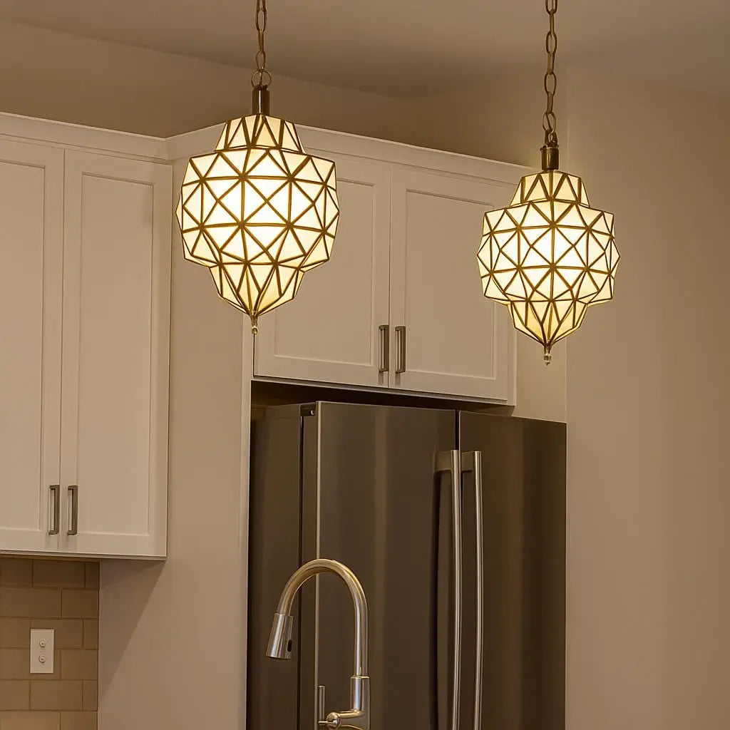 Moroccan Glass Pendant Light – Hanging Lantern Lamp – Handcrafted Boho Ceiling Fixture Soukdecor