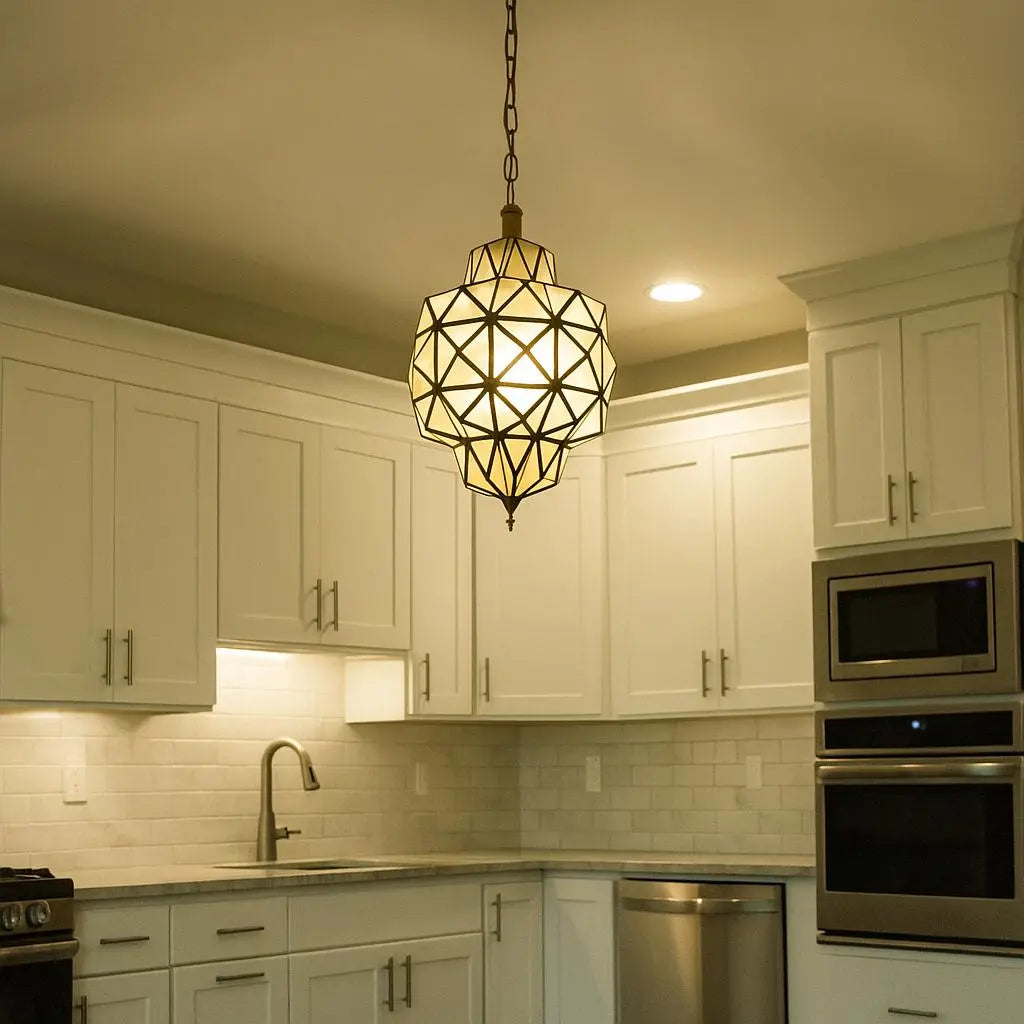 Moroccan Glass Pendant Light – Hanging Lantern Lamp – Handcrafted Boho Ceiling Fixture Soukdecor