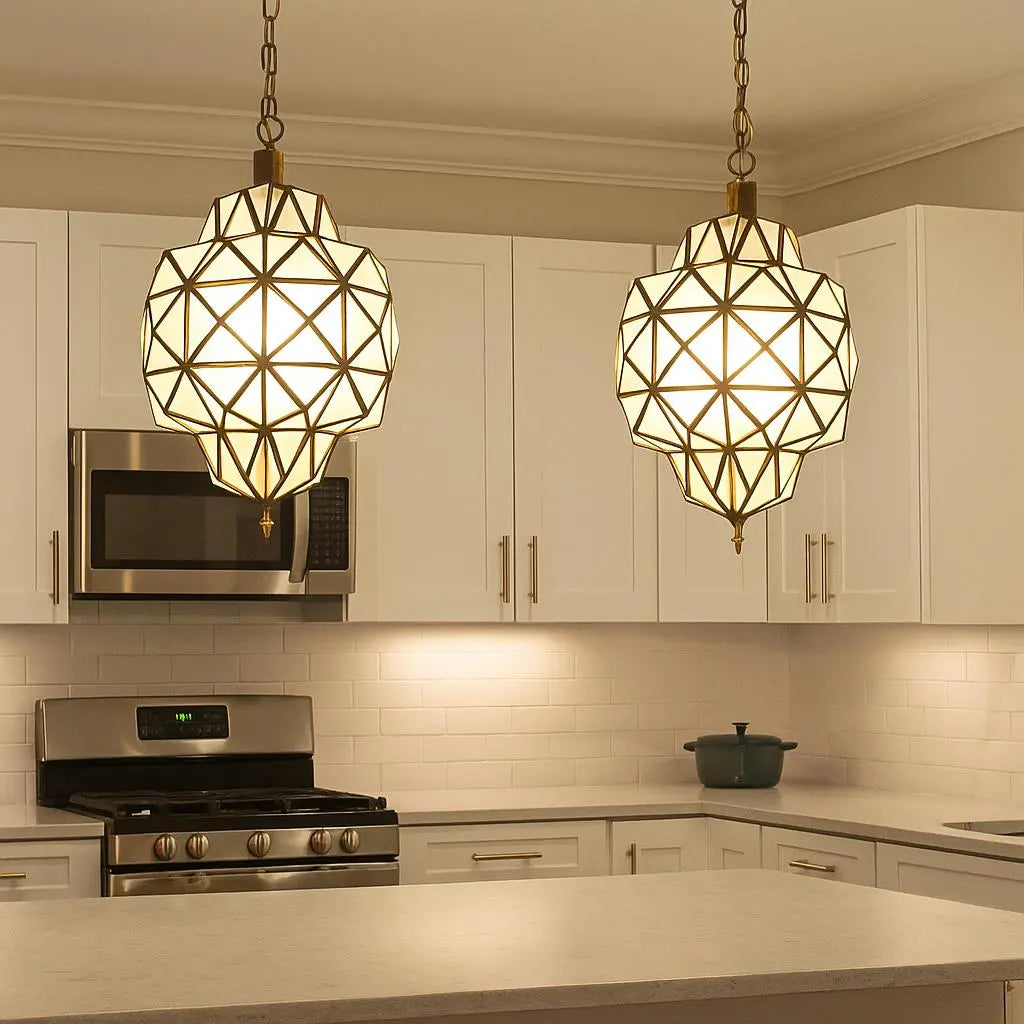 Moroccan Glass Pendant Light – Hanging Lantern Lamp – Handcrafted Boho Ceiling Fixture Soukdecor