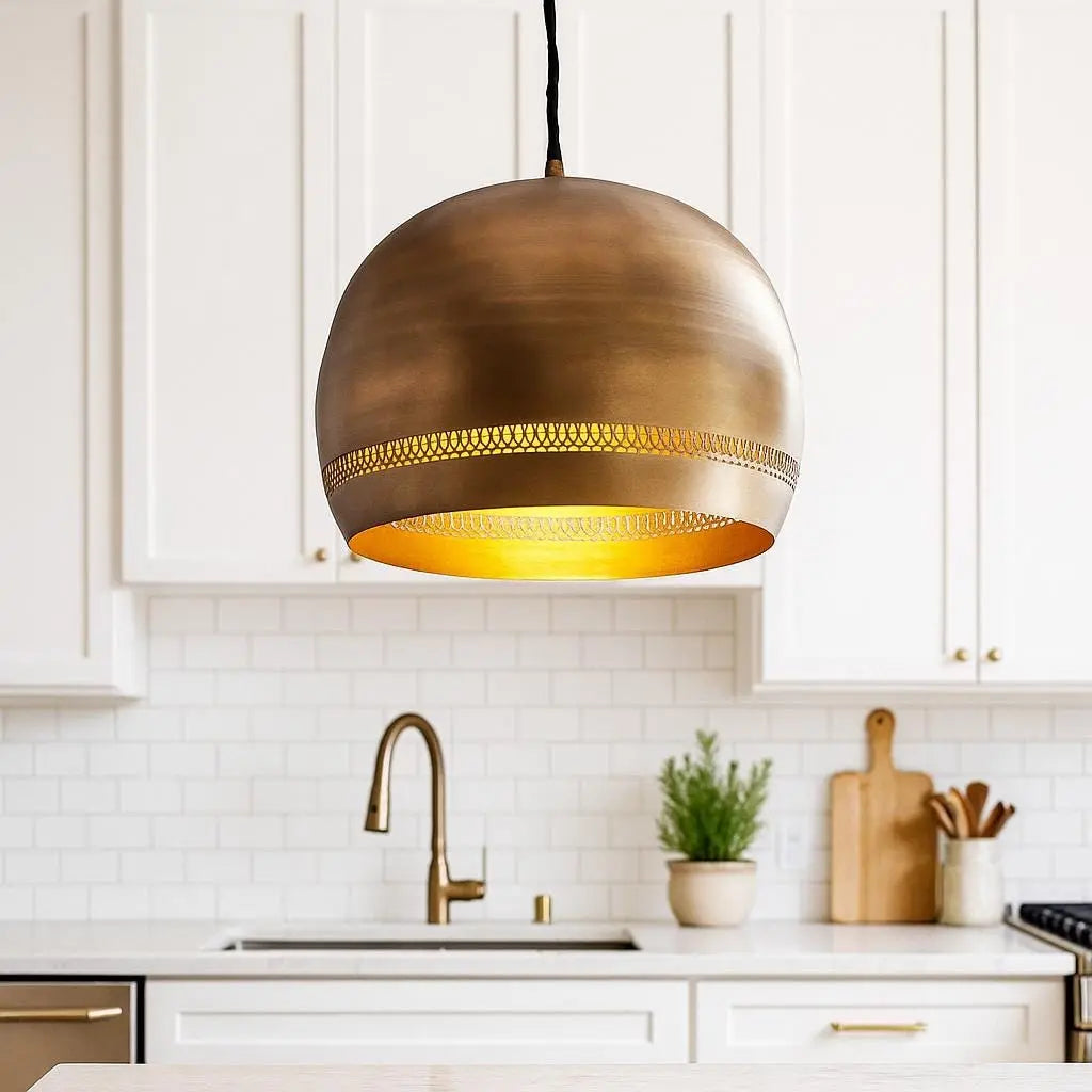 Brass Dome Pendant Light Brass Hanging Light for Modern Interiors, Boho Lighting Fixture. Soukdecor