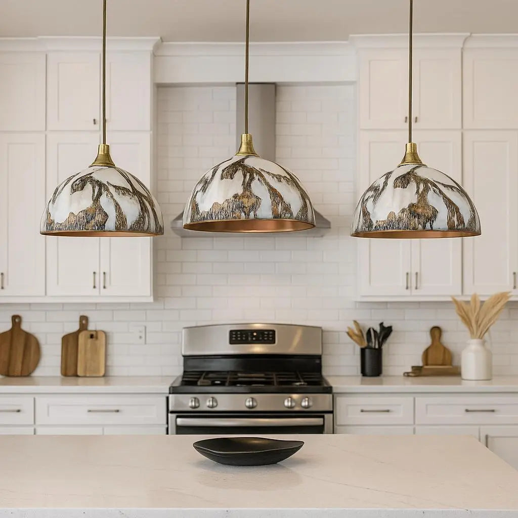 Handmade Marbled Dome Pendant Light – Brass &amp; Copper Kitchen Ceiling Lamp – Modern Rustic Hanging Light Fixture for Home Decor Soukdecor