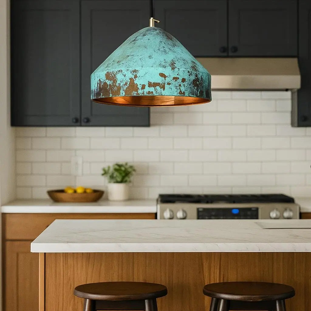 Handmade Patina Pendant Light – Copper Interior Ceiling Lamp – Rustic Dome Hanging Light for Kitchen Island or Modern Home Decor Soukdecor