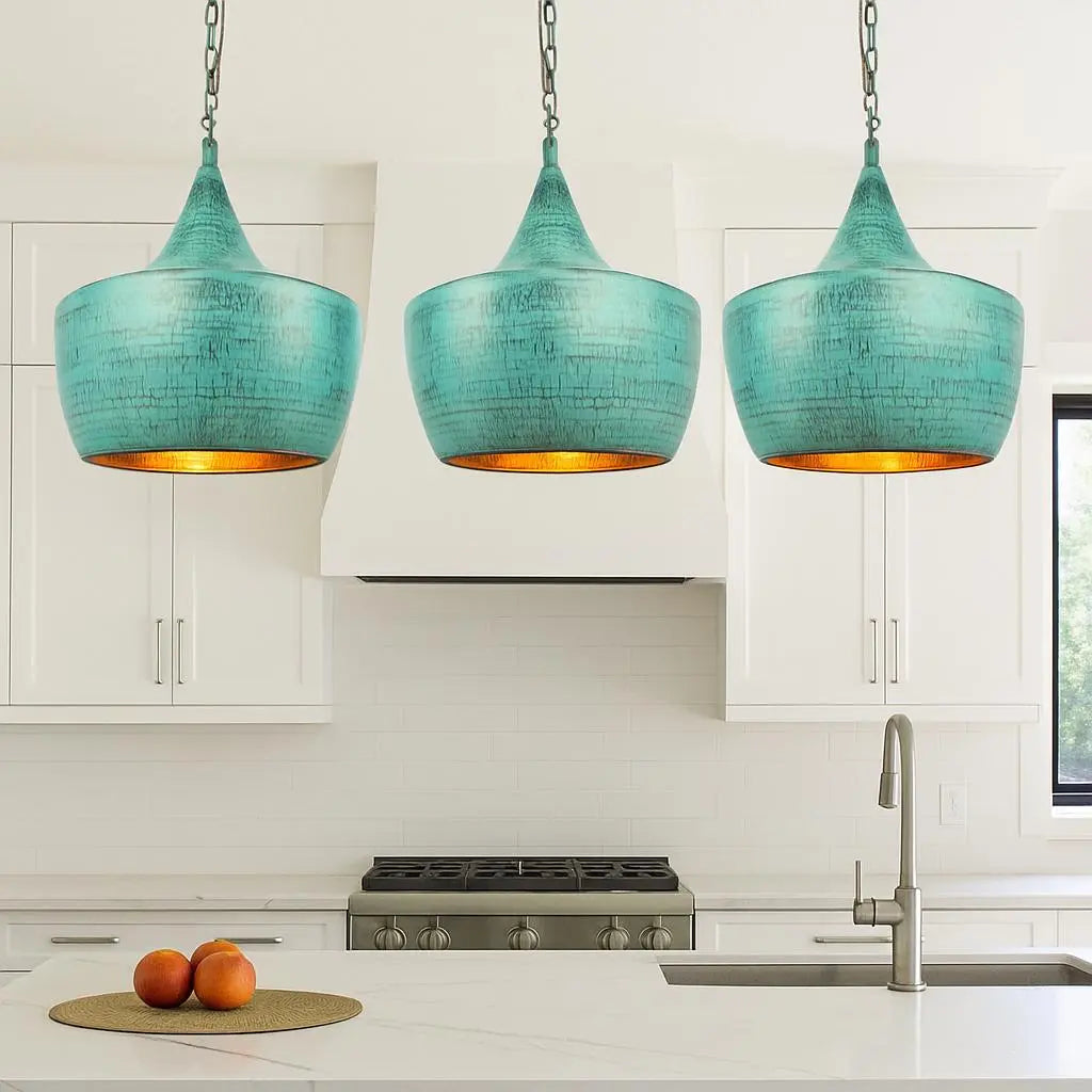 Handmade Patina Pendant Light – Tapered Rustic Copper Interior Lamp – Boho Kitchen Ceiling Light – Artisan Hanging Lighting Fixture Soukdecor