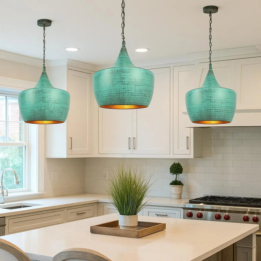 Handmade Patina Pendant Light – Tapered Rustic Copper Interior Lamp – Boho Kitchen Ceiling Light – Artisan Hanging Lighting Fixture Soukdecor