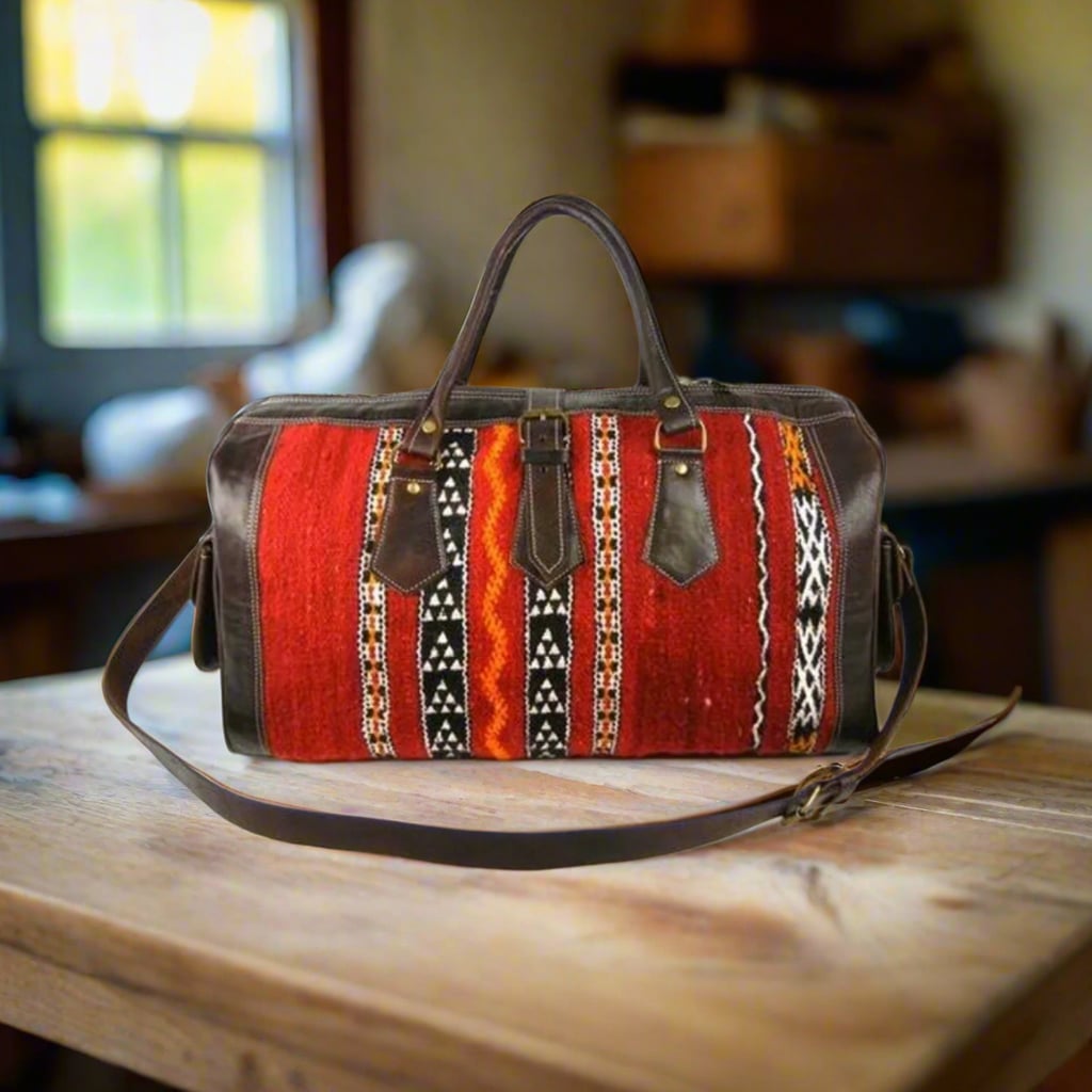 Tadukli Kilim Leather Weekend Bag Moroccan Interior
