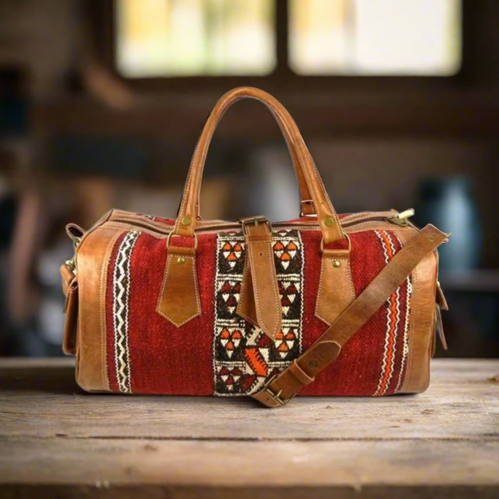 Amussu Kilim Leather Weekend Bag Moroccan Interior
