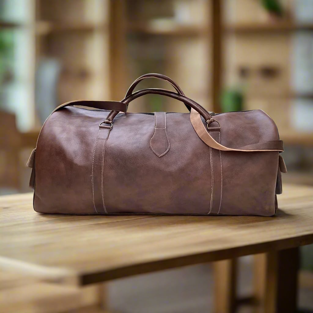 Amazir Leather Duffle Bag Moroccan Interior