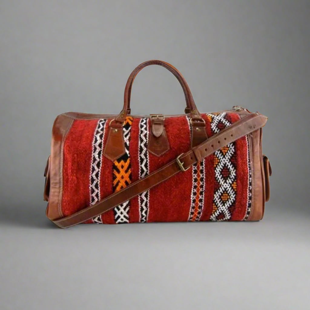 Tasslit Kilim Leather Travel Duffle Bag Moroccan Interior