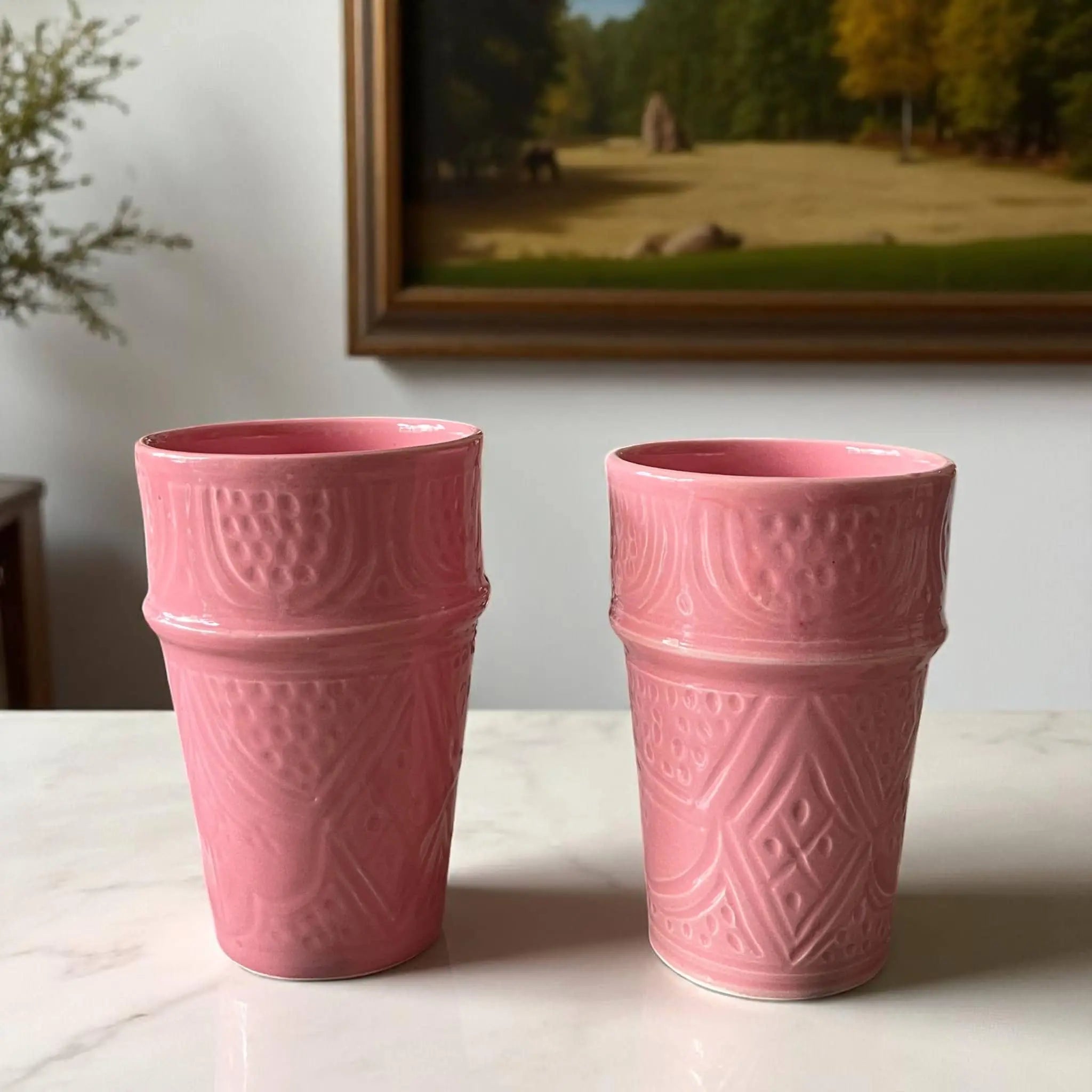 Discover Your Signature Style with This Hand-Engraved Pink Moroccan Tumbler (13 cm H x 8 cm Dia) Soukdecor